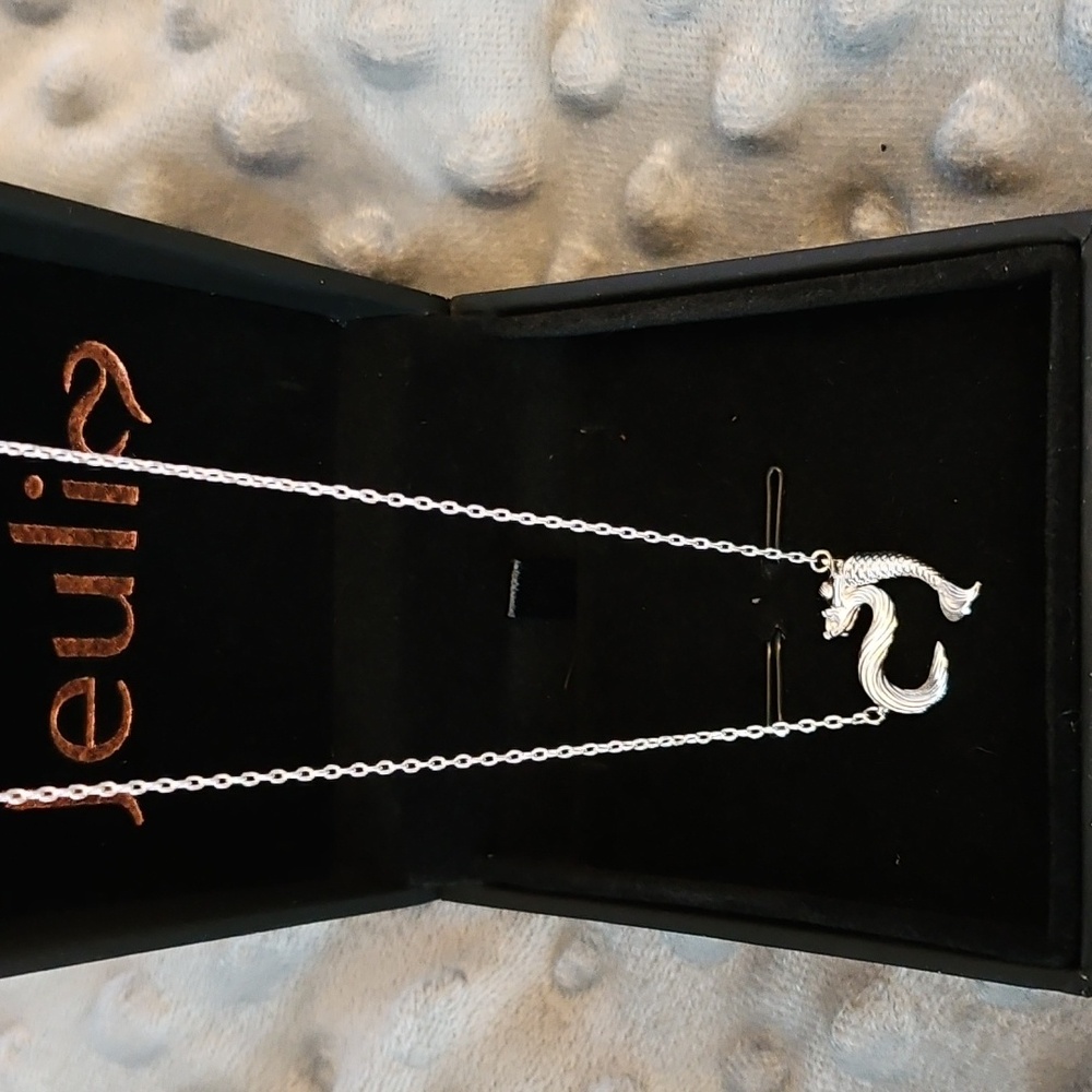 Jeulia Chain Necklage Silver Mermaid Tail With Cubic Zirconia, New With Box